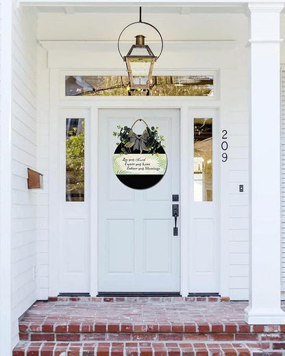 Embrace Your Blessings Front Door Sign Funny Wreaths Hanging Wooden Plaque Decoration Round Rustic Wood Farmhouse Porch Decor for Home Front Door Decor, 12 x 12 Inch