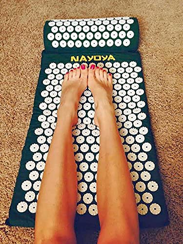 NAYOYA Neck and Back Pain Relief - Acupressure Mat and Neck Pillow Set - Relieves Stress and Sciatic Pain for Optimal Health and Wellness - Comes in a Carry Box with Handle for Storage and Travel