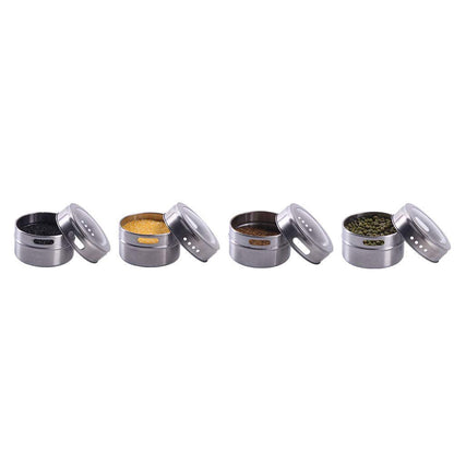 Sanvcomy 12 Powerful Magnetic Spice Tins- Stainless Steel Spice Storage Containers, Kitchen Spice Jars with Clear Lid with Sift & Pour, Rack Magnetic on Fridge, 120 Spice Labels