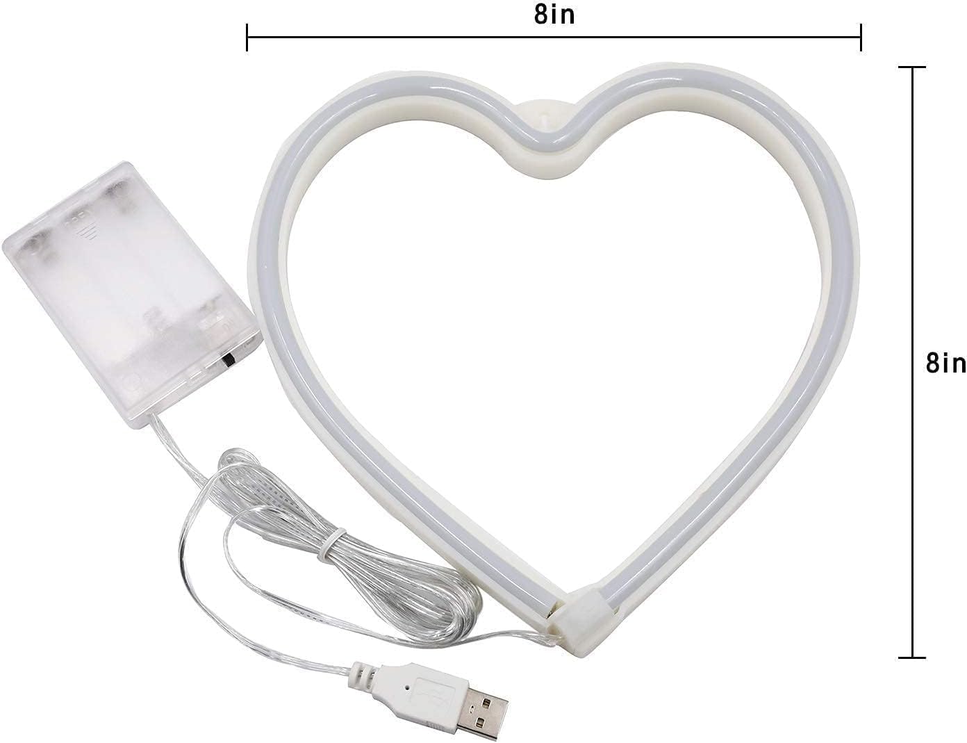 1-Pack Heart Neon Sign, Neon Heart Lights Battery Operated or USB Powered, LED Valentines Decoration Light for Valentines Day Wedding Proposal Anniversary Mothers Day Girl's Room Decor (Warm White)