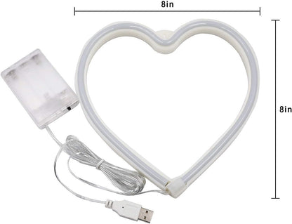 1-Pack Heart Neon Sign, Neon Heart Lights Battery Operated or USB Powered, LED Valentines Decoration Light for Valentines Day Wedding Proposal Anniversary Mothers Day Girl's Room Decor (Warm White)