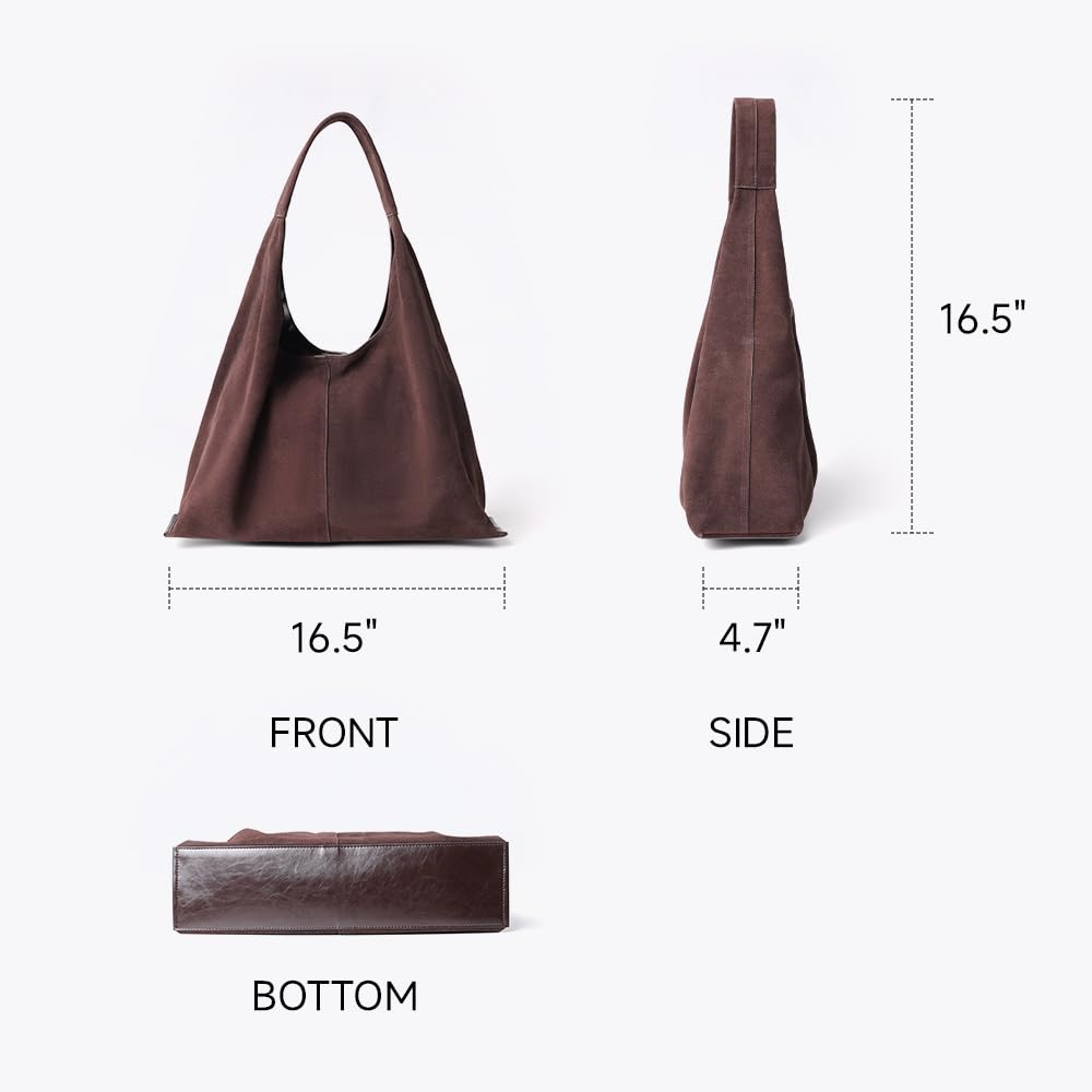 VAKAER Genuine Suede Leather Hobo Bag for Women, Slouchy Oversized Crescent Shoulder Tote Purse with Detachable Zip Pouch (Coffee)
