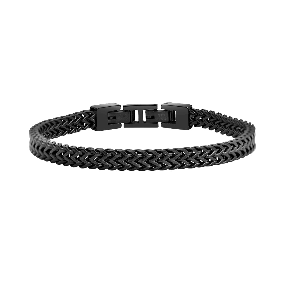 Geoffrey Beene Men’s Stainless Steel Double Franco Chain Black Bracelet with Extension (Black, 8.5")