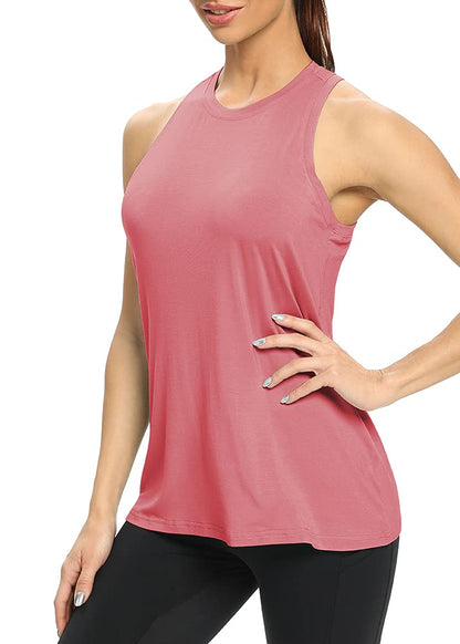 Mippo Workout Shirts for Women Loose Fit Long Tank Tops Yoga Gym Shirts Athletic Wear Workout Top Tennis Active Tops Rose L