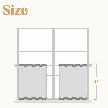 jinchan Tab Top Linen Kitchen Curtains 24 Inches Striped Tier Curtains Farmhouse Modern Cafe Style Small Window Treatments Airy Light Filtering Rod Pocket for Living Room Bathroom 2 Panels Taupe Grey