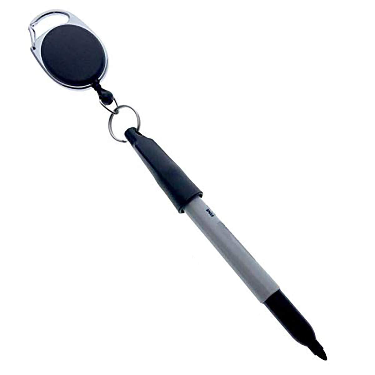 Reel-N-Rite 2 Pack - Retractable Pen Reel for Thick Markers & Carpenter Pencils - Carabiner Clip for Apron, Belt Loop or Bag Strap - Great Gift for Baristas - Pen Leash for Nurses (Black)