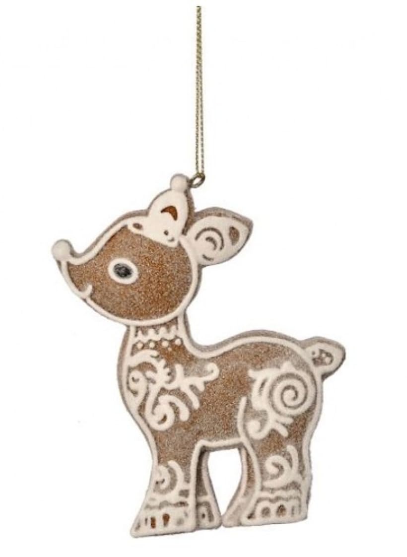The Bridge Collection Resin Gingerbread Deer Ornament - 4" Glittery Reindeer Gingerbread Christmas Ornament
