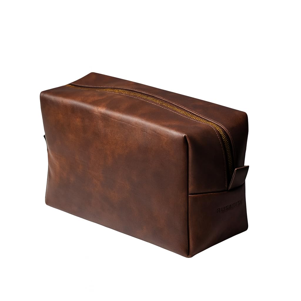 RUBAB MEN Premium Toiletry Kit Bag | Waterproof Vegan Leather Pouch for Men & Women | Cosmetics & Grooming Travel Organiser & Toiletries Bag | Tan Shade