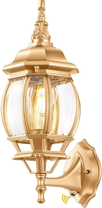 VIANIS Outdoor Wall Sconce, Exterior Porch Light Wall Mount, Gold Dusk to Dawn Outdoor Lighting Lantern for Coach, Modern Outside Garage Lighting Fixtures for House, Waterproof Outdoor Wall Lamp