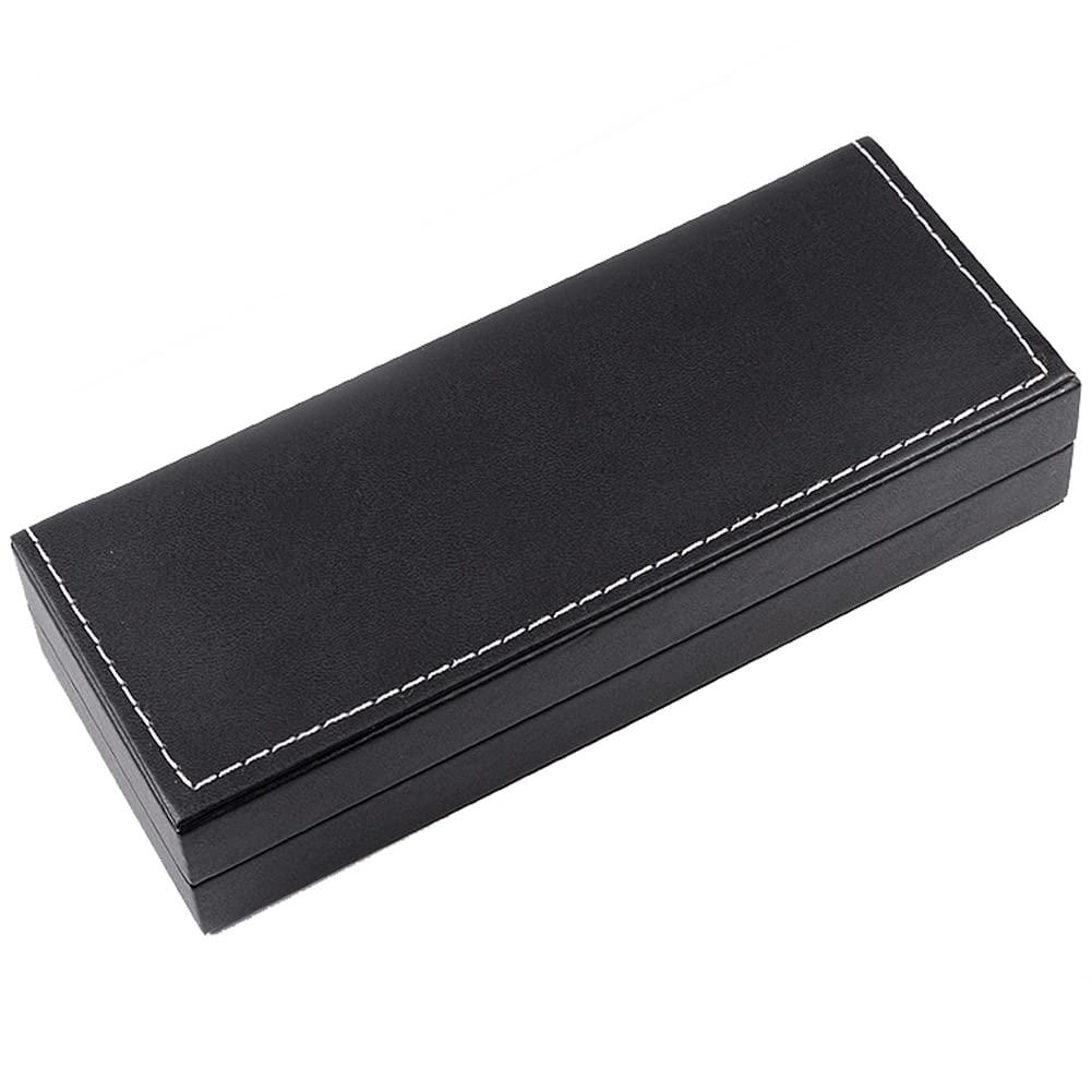 luzen 1PC PU Leather Long Pen Gift Box Rectangle Empty Ballpoint Fountain Pen Display Organizer Storage Case Single Pen Collection Box for Men an Women Business Office School Supplies, Black