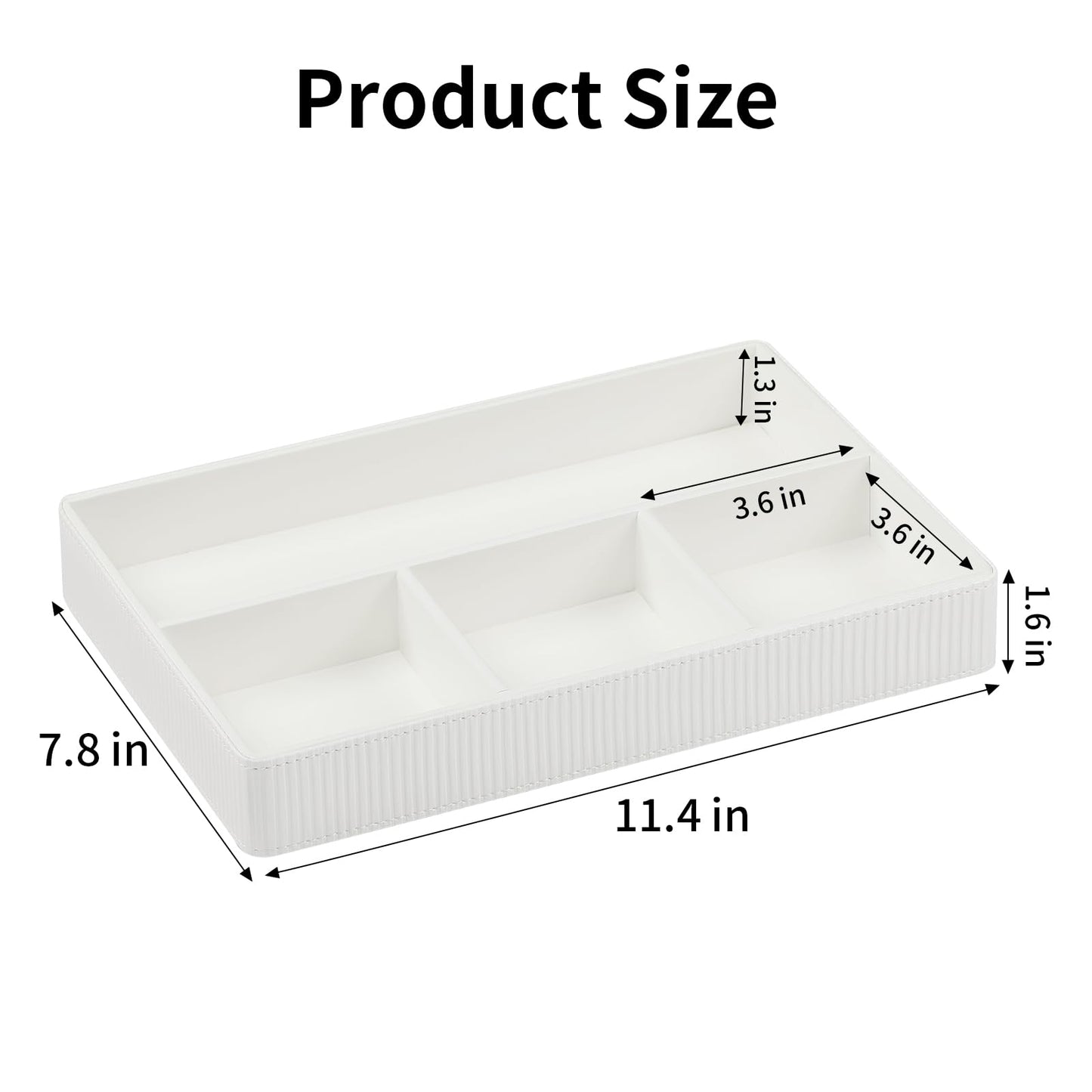 NICLNGSH PU Leather Valet Tray, Decorative Trinket Vanity Desk Drawer Organizer Tray, Perfume Dish Catch All Bowl for Keys, Nightstand Drawer Organizer Women Men with 4 Compartments (Cream-White)