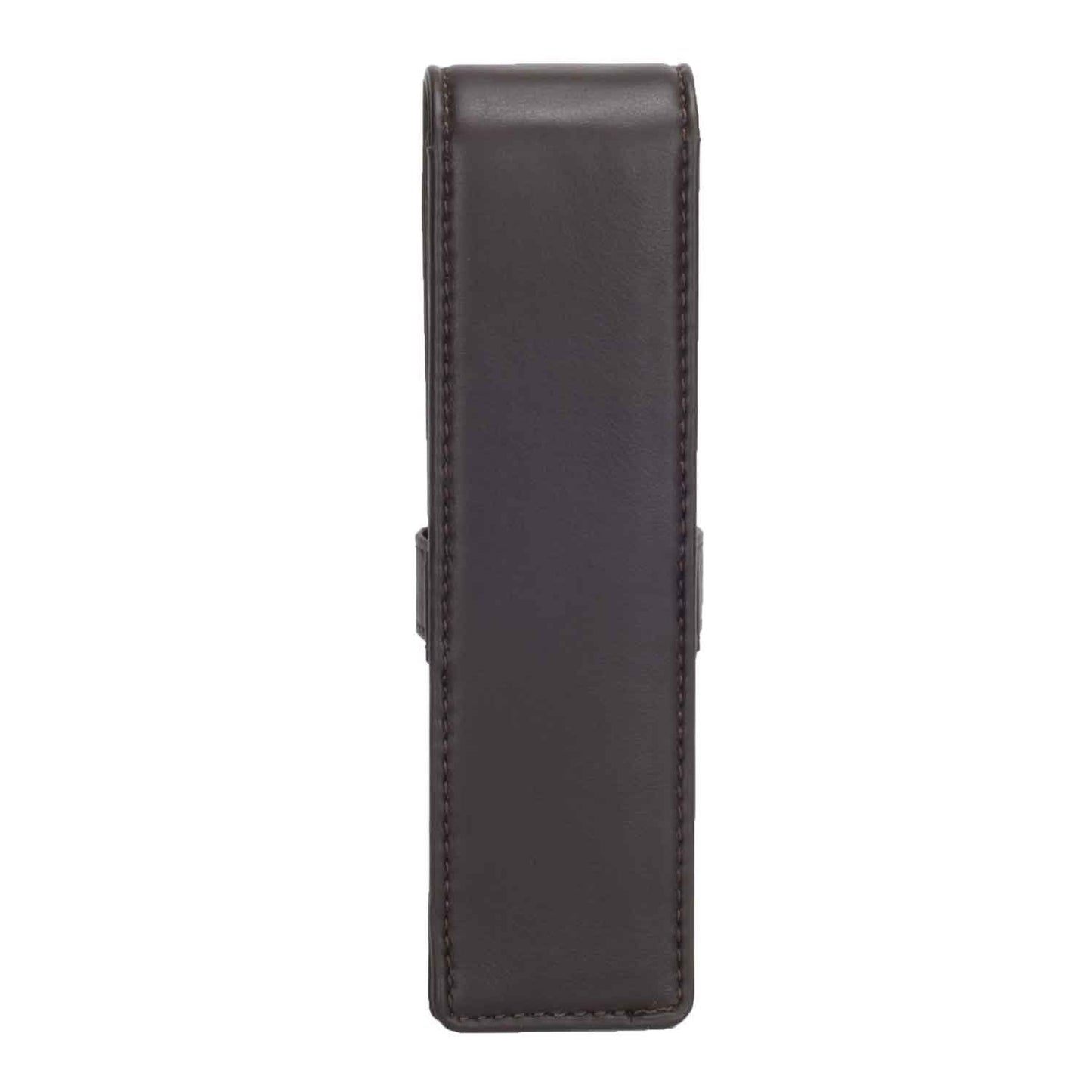 DiLoro Leather Double Pen Case Pencil Pouch Holder for Two Fountain Ballpoint Rollerball Pens and Pencils (Espresso Dark Brown)