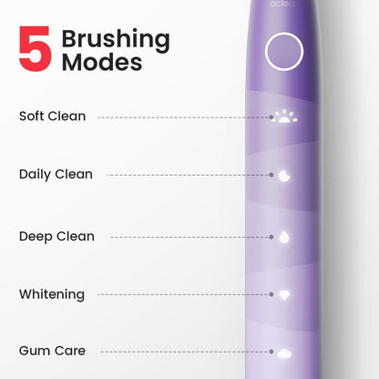 Oclean Electric Toothbrush for Adults, 150 Days Battery Life Electric Toothbrush, USB Rechargeable Sonic Travel Toothbrush with 6 Brush Heads & Travel Case, 5 Modes and Smart Timer, Purple