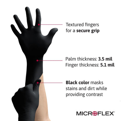 Ansell MICROFLEX Onyx N64 Disposable Nitrile Exam Gloves for Automotive, Metal Fabrication - XL, Black (Box of 100)
