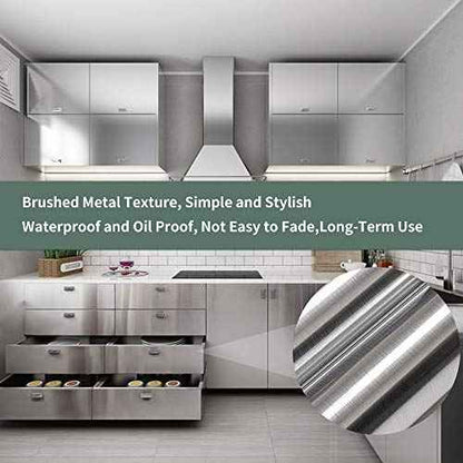 Hopepak Stainless Steel Contact Paper Peel and Stick Waterproof Silver Metallic Wallpaper Self Adhesive Removable Vinyl Roll for Kitchen Cabinet Refrigerator Dishwasher Countertop 17.3''x78.7''