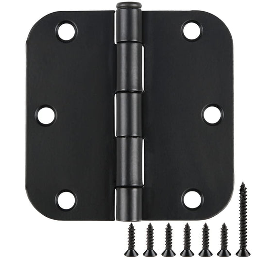 108 Pack Rounded Matte Black Door Hinges 3.5 Inch 5/8" Radius for Interior 3 1/2" Flat Iron Bifold Residential Standard Hinge Bedroom Indoor for Doors 3 ½"Hardware Heavy Duty Steel Regular Home Kit