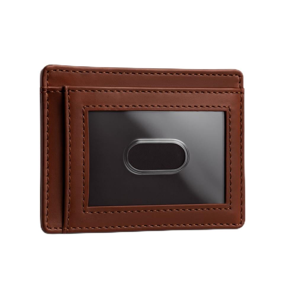 PavinCrafter Slim Leather Wallet for Men & Women – Minimalist Front Pocket Card Holder, Small Money Clip Wallet, Genuine Leather Credit Card Case (Tan)