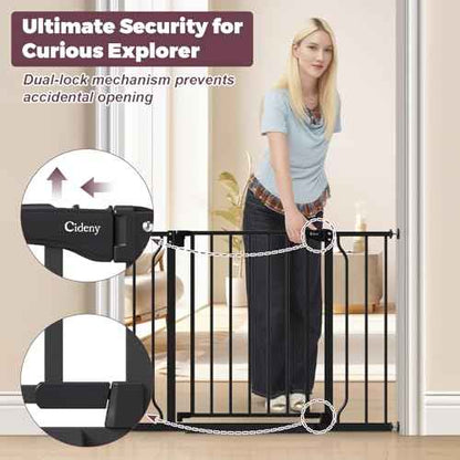 29"-40" Baby Gate for Stairs, Auto Close Stroller Friendly Dog Gate Indoor for Doorways, Pressure Mounted Baby Gate, Easy Walk Through Gate for Children & Pets, Black