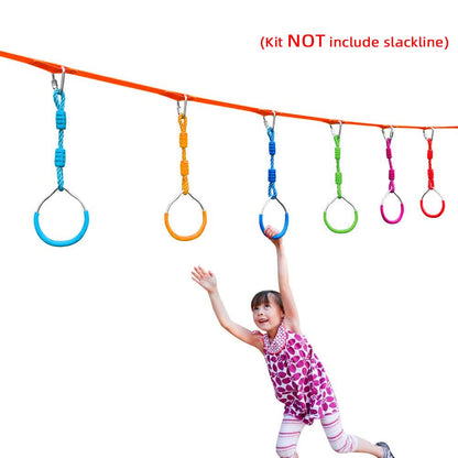 7 Colorful Ninja Ring Fitness Gymnastic Ring Outdoor Backyard Playground Training Equipment Play Set, Funny Jungle Gym Fist Hanging Swing Monkey Bars Ninja Warrior Obstacle Course Trapeze Accessories