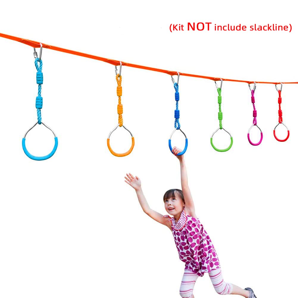 Swing Gymnastic Ring Warrior Obstacle Course Slackline Climb Trapeze Fist Training Equipment, 2 Purple Ninja Monkey Bar Hang Jungle Fist Workout Outdoor Indoor Home Gym Backyard Playground Play Sets