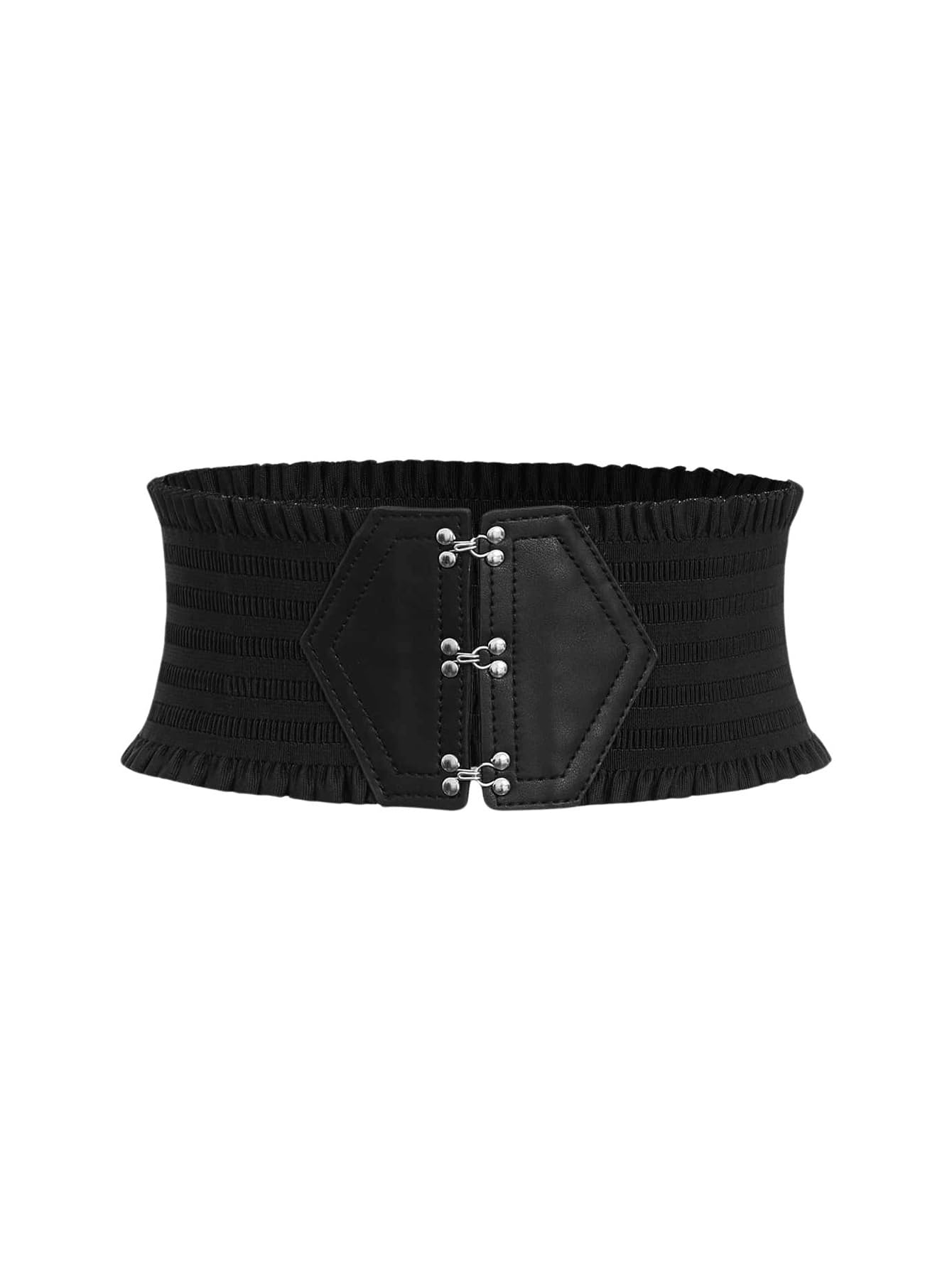 Verdusa Women's Renaissance Corset Belt Elastic Waist Waistband Wide Ruffle Belts Black suit waist size:37.4-41.3"
