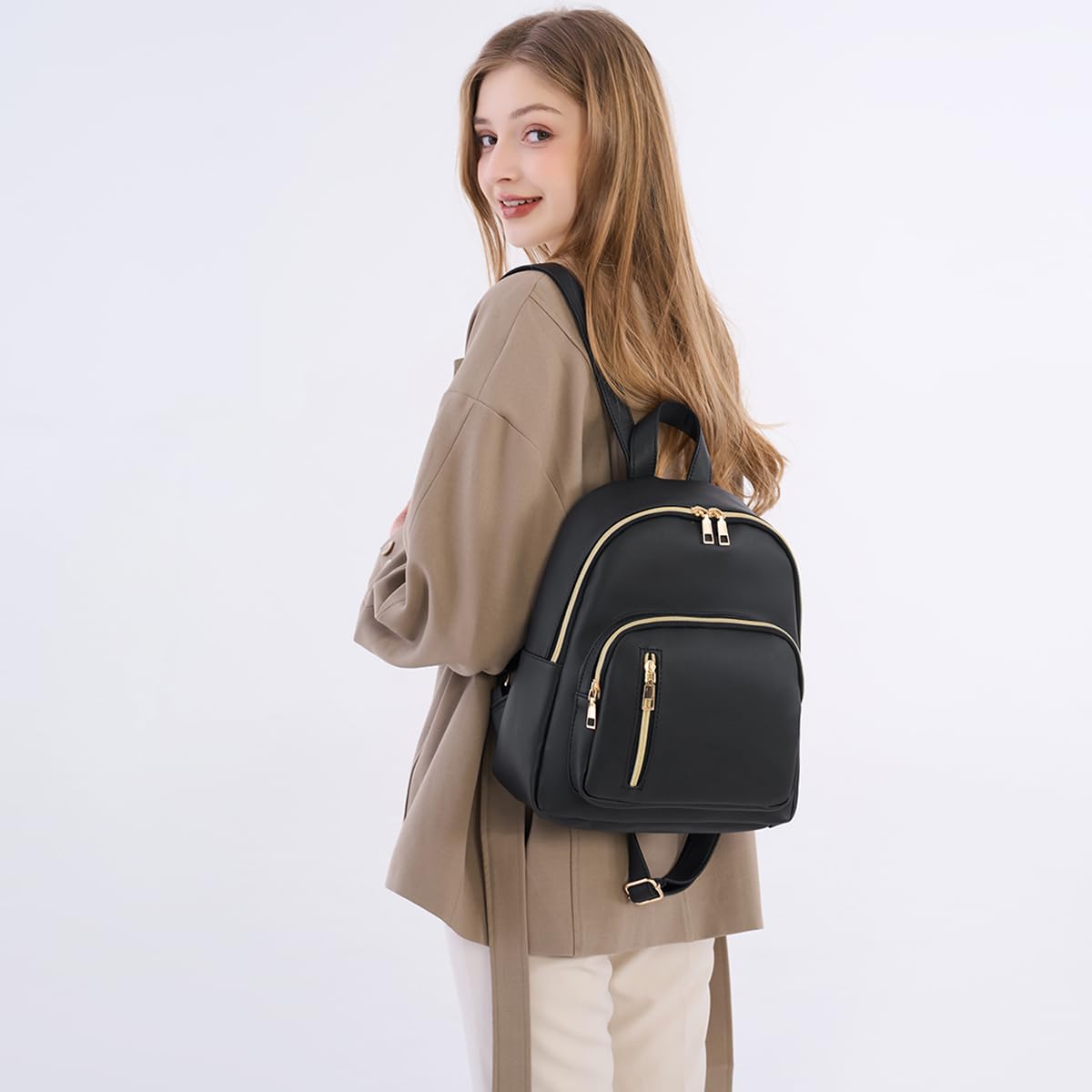 YANAIER Women Mini Backpack Purse PU Leather Anti-theft Backpack Ladies Fashion Casual Travel Daypack Rucksack Black