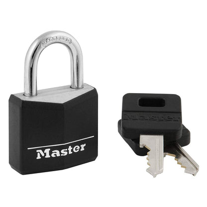 Master Lock 131D 1-3/16" Wide Covered Aluminum Keyed Padlock, One Pack, Black