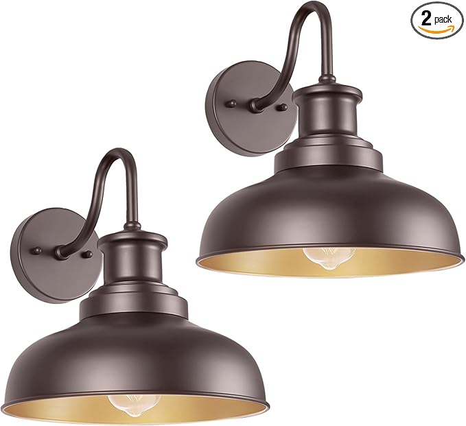 Outdoor Gooseneck Barn Lights Outdoor Wall Sconces Farmhouse Exterior Wall Mount Light Vintage Wall Lighting Fixture Industrial Bronze Lantern for Porch Entryway Garage Patio, 2 Pack