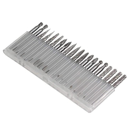 YUFUTOL 20pcs Solid Carbide Burr Set 0.118‘’（3mm）shank Tungsten Carbide Rotary Files Burrs with 3mm Cutting Head diameter Fits Most Rotary Drill Die Grinder for Woodworking,Engraving,Drilling,Carving