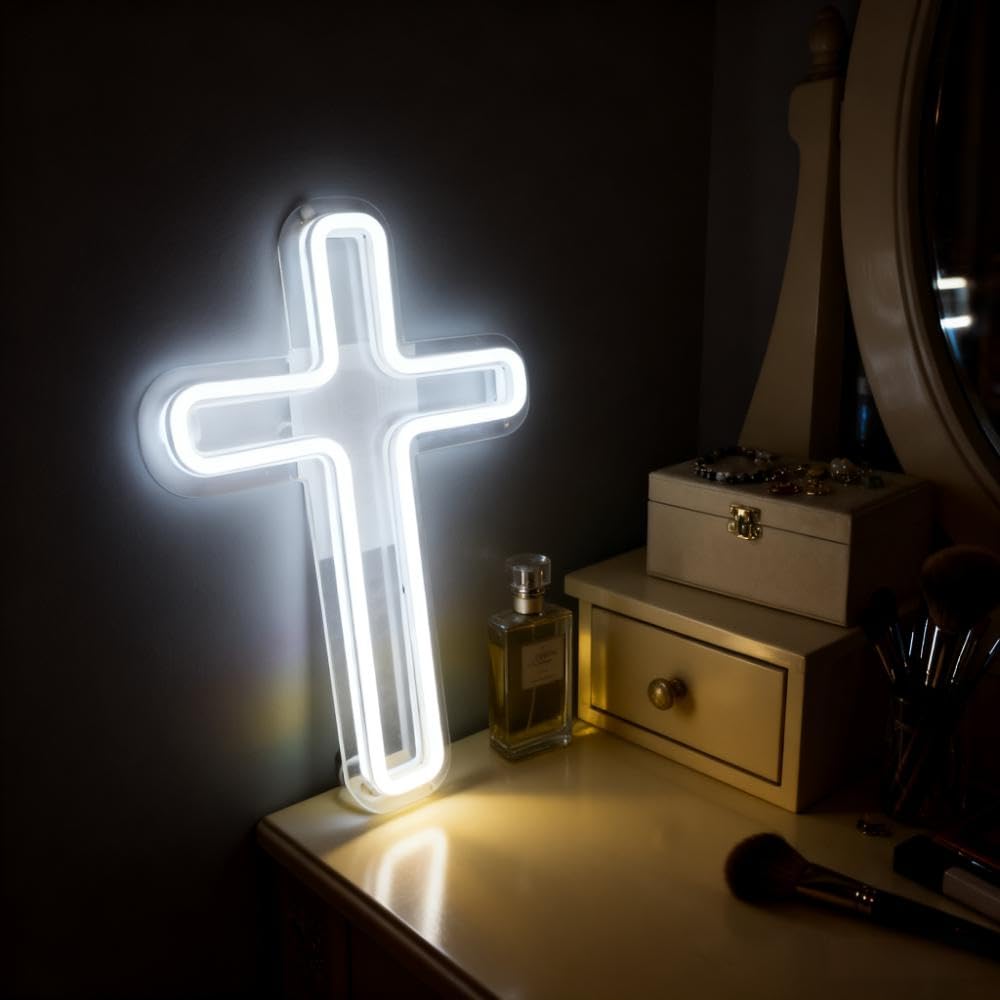 Neonawall Cross Neon Sign for Wall Decor Light Up Letters Religious Led Sign Birthday Party Gifts Led Decorative Night Signs Room Decor Christmas Gift for Religious Family Home Bedroom Baptism Church