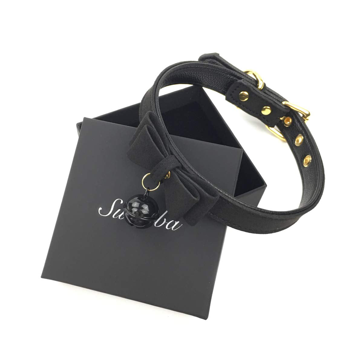 Succuba Black Bell Bow Choker Necklace Lolita Bow Collar Cat Kitty Velvet Necklace Choker for Women and Men (B)