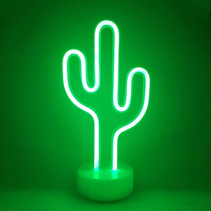 Green Cactus Neon Light Signs LED Cactus Neon Night Lights with Pedestal Room Decor Battery/USB Operation Lamps Neon Signs Light Up Children's Room Bedroom Wedding