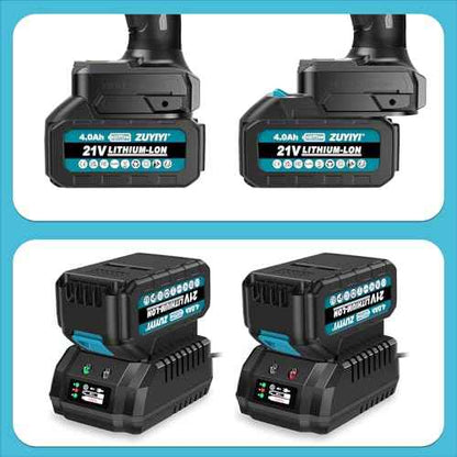 2 Packs 4.0 Ah Replacement Battery and Fast Charger 21V Rechargeable Lithium Battery for Cordless Power Tools