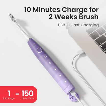 Oclean Electric Toothbrush for Adults, 150 Days Battery Life Electric Toothbrush, USB Rechargeable Sonic Travel Toothbrush with 6 Brush Heads & Travel Case, 5 Modes and Smart Timer, Purple