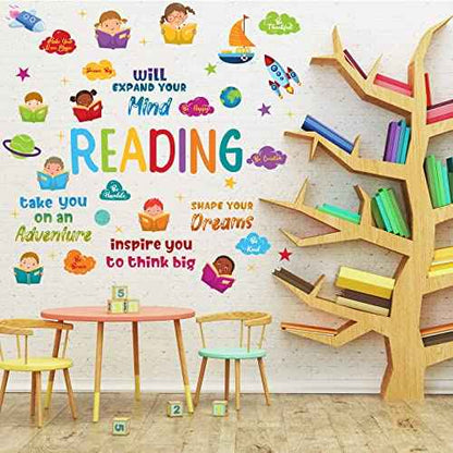 Leinuosen Kids Wall Decals Classroom Colorful Inspirational Decals Daycare Playroom Wall Decor Motivational Positive Saying Sticker(Reading)
