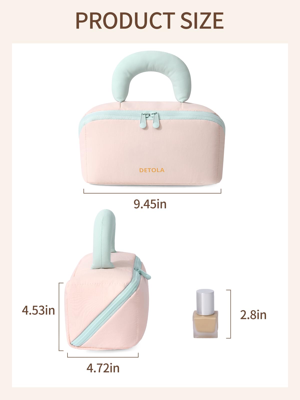 Detola Travel Makeup Bag, Cosmetic Bags for Women Lay Flat Makeup Bag with Compartments and Handle Waterproof Toiletry Bag Wide Open Portable Pouch Travel Essentials Gifts for Women, Pink