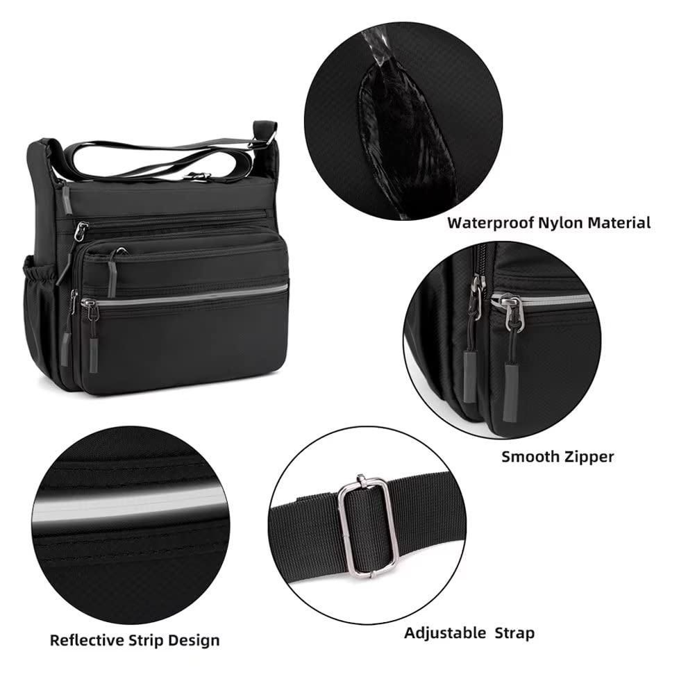 Mudono Messenger Bag for Men Nylon Waterproof Shoulder Bag Large Multi-pocket Crossbody Bag Daily Travel Work Bag Lightweight Satchel