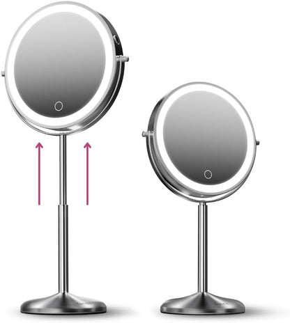Fancii 9-Inch Lighted Makeup Mirror Height Adjustable with 10X /1X Magnification - Rechargeable, Double Sided LED Vanity Mirror with Light and Stand, 360° Swivel (Hailey)