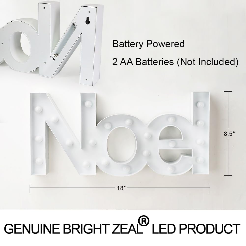 Bright Zeal 18" Large NOEL Sign Marquee Letters With Lights (White, 6hr Timer) - Christmas Wall Decor NOEL Letter Christmas Tabletop Decorations For Home - Light Up Tabletop Decorations