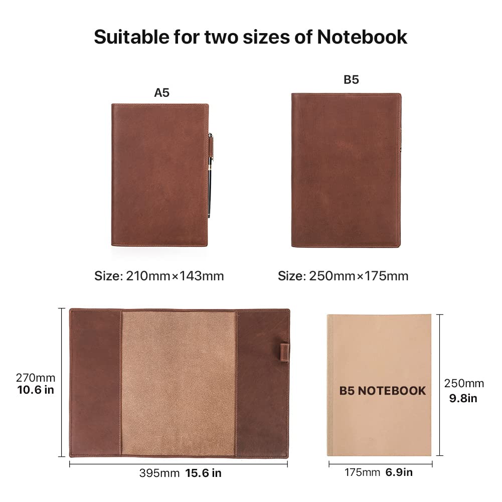 Hiram B5 Leather Notebook Cover, B5 Genuine Leather Journal Cover,B5 Diary Cover, 7.6in x 10.6 in Writing Notebook Cover, B5 Handbook Cover, B5 Planner Cover Leather-for B5 Notebook