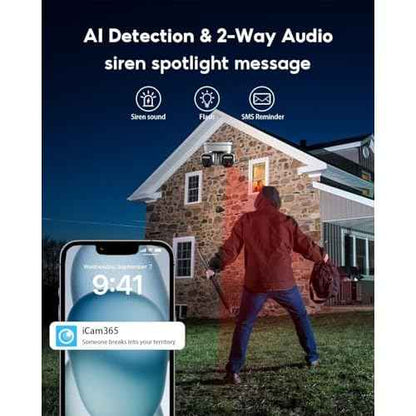 No WiFi Security Camera,4G LTE Cellular Security Camera Outdoor with Dual Lens 360¡Æ View, 2K Color Solar Cellular Cam Night Vision,PIR Motion Sensor,2 Way Talk,IP66 Waterproof, Built in SIM,Black