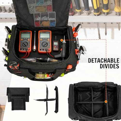 Tactical Tool Bag with 3 Inner Pouches, Portable Handheld and Shoulder Sling Tool Tote Organizer with MOLLE System, Large Capacity for Electricians, Technicians, Repairman, HVAC Techs, Black