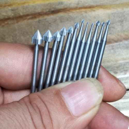 Luo ke 12 Pcs Cylinder-Cone Shape Carving Burr Sets, 3/32'' Shank Jewelry Making Stone Setting Burs for Lapidary (008-040)