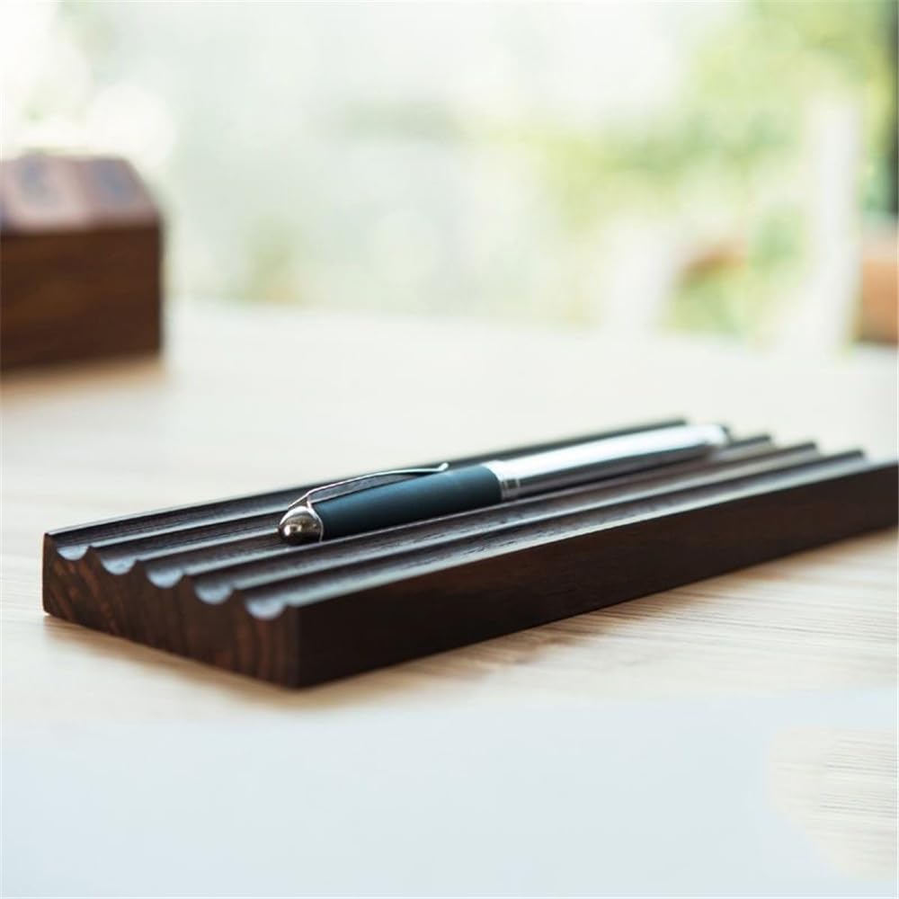JUTSTJUKO Pen Holder Wave Pen Tray Wooden Desk Organizer,Pencil Holder,Fountain Tray,Pencil Organizer for Desk (Walnut)