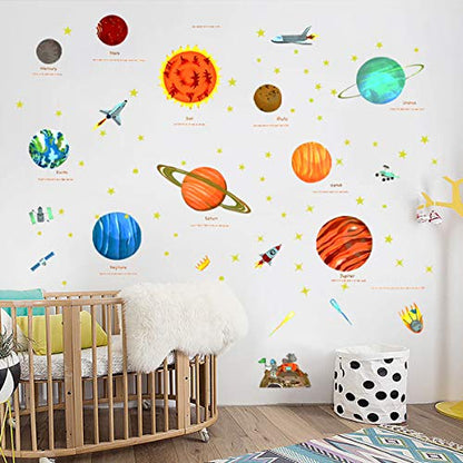 Planets in The Space Kids Wall Decals Space Wall Stickers Boy Bedroom Wall Stickers Peel and Stick Removable Wall Stickers for Kids Nursery Bedroom Living Room
