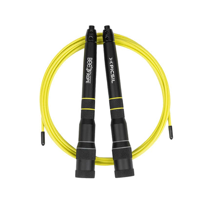 PICSIL Bee Rope - Aluminum Rope The only self-Adjusting Rope in The World, Very Light and Extremely Fast. Speed Rope, Double Dutch Jump Rope Double Unders, Cross Training, Boxing, Fitness (New Black)