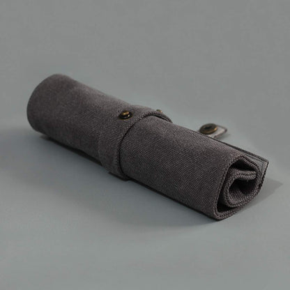 Enyuwlcm Canvas Stationery Handmade Rollup Pencil Case Travel Fountain Pen Organizer Bag Pencil Wrap Gray
