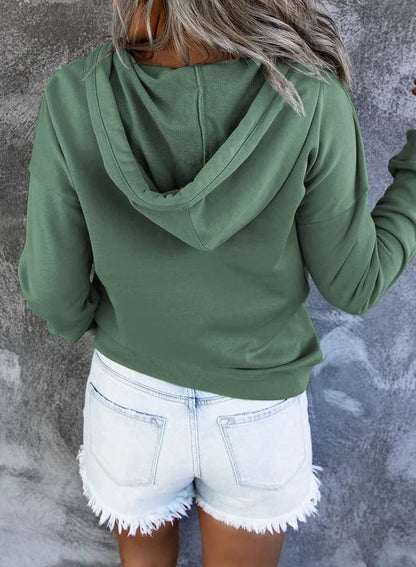 Dokotoo Hoodies For Women Drawstring Long Sleeve Front Button Collar Hooded Pullovers with Pockets Winter Sweatshirt Loose Fit Casual Ladies Fall Shirt Tops X-Large Green