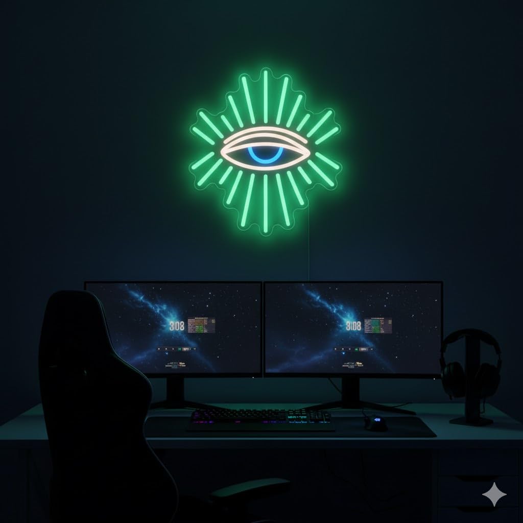Evil Eyes Neon Signs for Wall Decor, Dimming LED Green Goth Eyes Neon Signs, Bohemian Wall Decor Witchy Decor USB Neon Wall Signs for Bedroom Meditation Decor Charm Gift Unique Home Christmas Gift(11.8x13in)