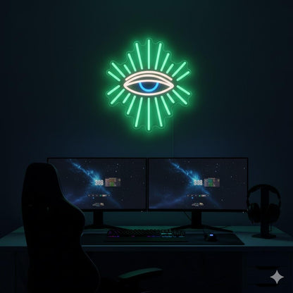 Evil Eyes Neon Signs for Wall Decor, Dimming LED Green Goth Eyes Neon Signs, Bohemian Wall Decor Witchy Decor USB Neon Wall Signs for Bedroom Meditation Decor Charm Gift Unique Home Christmas Gift(11.8x13in)